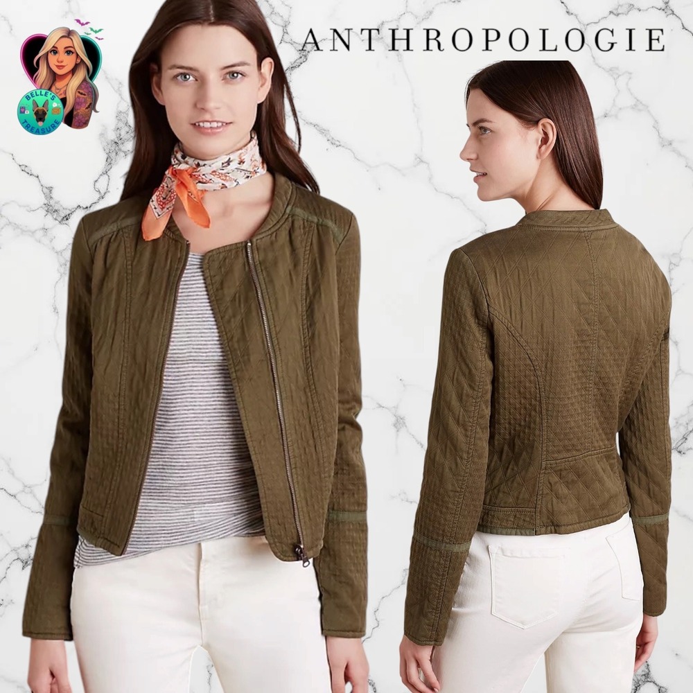 Anthropologie Hei Hei Olive Green Quilted Riding Jacket Bomber Zip Womens XS